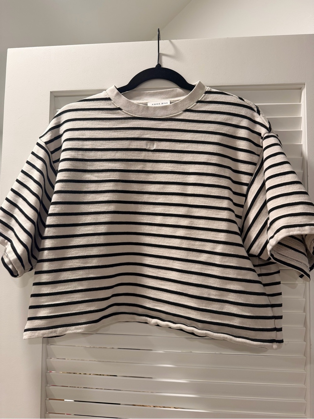 Anine Bing Black & Cream Striped Boxy Tee